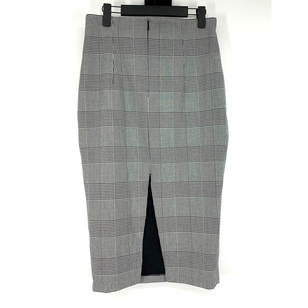 H&M Skirt Glen Plaid Pencil Straight Midi Tie High Waist Slit Womens Size 10 - Picture 7 of 12
